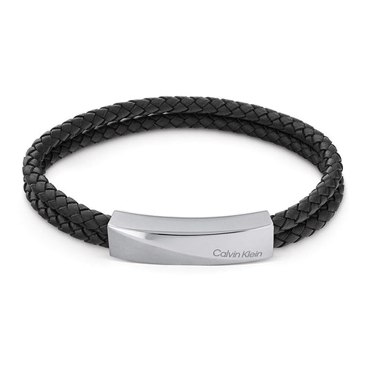 Calvin Klein Men's WRAPPED & BRAIDED Collection Leather Bracelet Black - 35000097