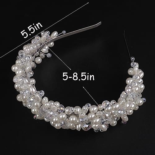 Chargances Pearl and Crystal Tiara for Brides Bridesmaid Wedding Women Hair Crown Handmade Headband Princess Hair Jewelry