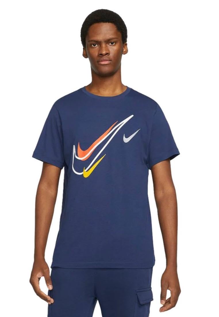 NIKE Mens T Shirt Court T Shirt Mens Swoosh Logo Tee Short Sleeve Classic T Shirt White DQ3944 100 New (UK, Alpha, XL, Regular, Regular, Navy)