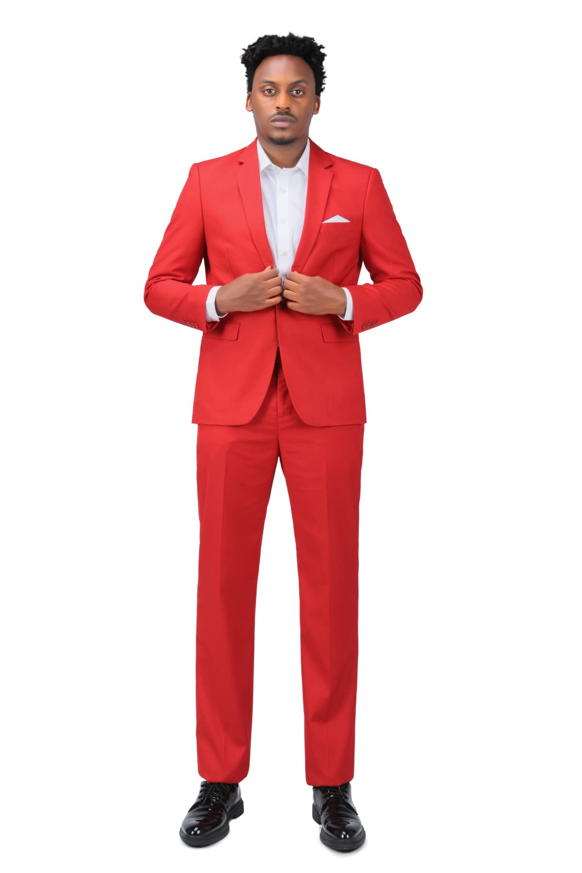 YOUTHUP Men's 2 Piece Slim Fit Suits 1 Button Business Wedding Suit Formal Blazer and Trousers, Red, XL