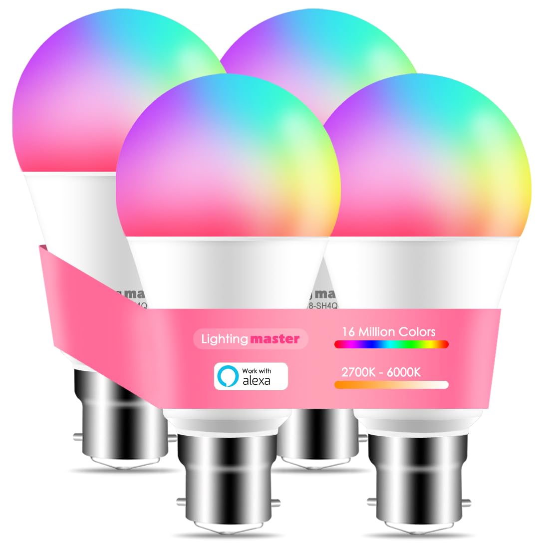 Lighting master Light Bulbs 12W Works with Alexa, Bluetooth Smart Bulb Colour Changing, 16 Million RGB Colours + Warm to Daylight White Dimmable, B22 Bayonet Led Bulbs by APP & Voice Control (4 Pack)