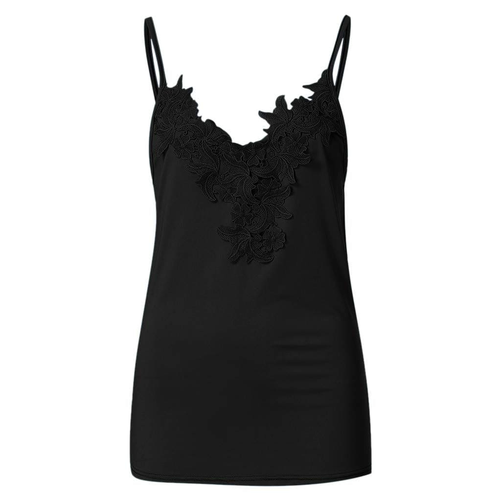 Women Summer Vest, Women's Sexy Sleeveless Lace Patchwork Tank Tops Beach Wear Blouse, Crop Camisole Tunics Tops for Ladies, for Easter St Patrick's Day (Black-L)