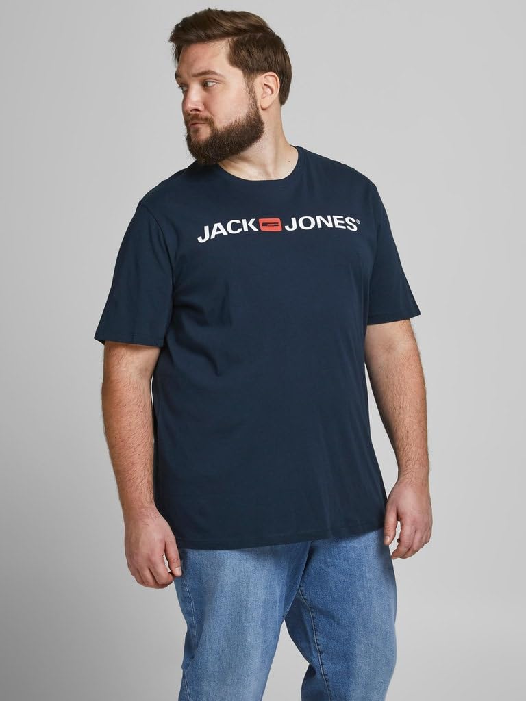 JACK & JONES Men's T-Shirt, King Size Short Sleeve Crew Neck Cotton Tee - Big & Tall Premium Quality Designer Top for Men - Comfort Fit (L-6XL) Navy