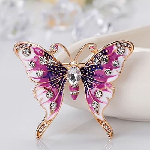 YUEMING Brooch Pin,Vintage Butterfly Brooch Pin Rhinestones Crystal Brooches Scarf Clips for Girls (Purple)