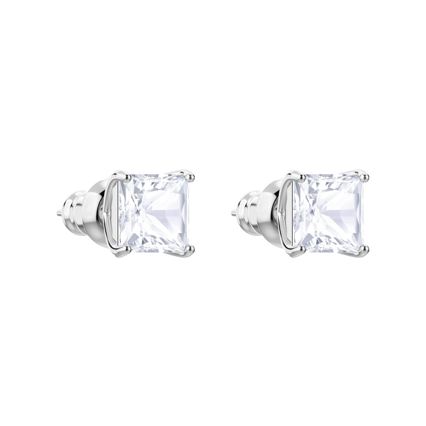 Swarovski Attract stud earrings, Square cut, White, Rhodium plated