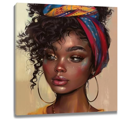 LB Fashion Black Girl Wall Art African American Woman Canvas Wall Art for Living Room Afro Hair Sexy Girl Poster Paint Wall Art Decor for Bathroom Kitchen Bedroom,12Wx12H inch Wooden Framed