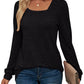 PANOZON Womens Long Sleeve Tops Ladies Square Neck Jumpers Sweatshirts Loose Fit Black XL