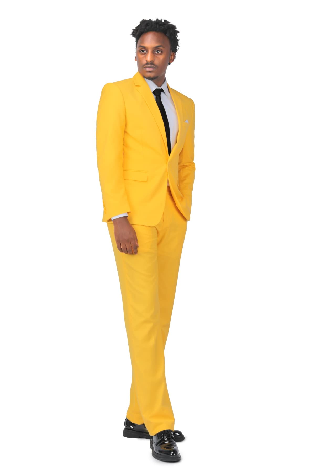 YOUTHUP Men's 2 Piece Slim Fit Suits 1 Button Business Wedding Suit Formal Blazer and Trousers, Yellow, XL