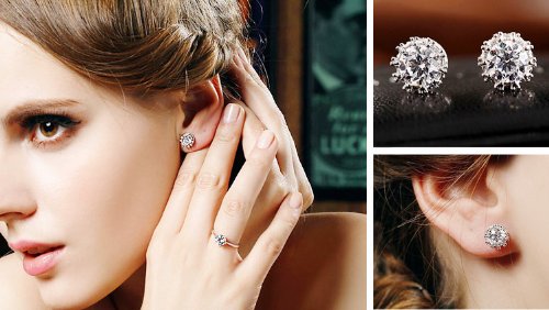 Celebrity Jewelry Shining AAA Cubic Zirconia Crown Solitaire Stud Earrings for Women