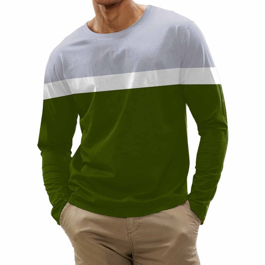 Mens Long Sleeve T Shirt Long Sleeve Polo Shirts Mens Fashion Casual Sports Striped Stitching Digital Printing Round Neck T Shirt Long Sleeve Top Short Sleeve Plus Size Shirt (1-Army Green, XXL)