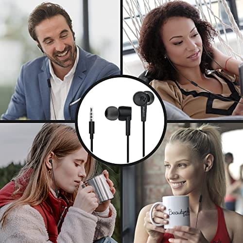 PALOVUE in Ear Headphones Wired Earphones Earbuds 3.5mm Jack Compatible with iPhone Samsung Smartphones Computers Laptops MP3 iPad iPod Noise Isolating with Microphone Controller SoulFlow Black