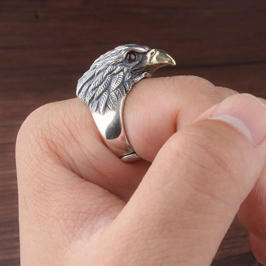 KONFEN Adjustable Rings for Men, Silver Viking Ring Eagle Pattern, Vintage Hip Pop Chunky Fidget Ring Toe Rings Thumb Ring Open Ring Single Ring Animal Ring Gift for Boys Jewellery Gifts