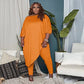 Huasemy Plus Size Outfits for Women,Plus Size Outfits 2 Piece,Tracksuits Long Sleeve Slant Shoulder Asymmetrica Tops Bodycon Pants Sweatsuit Sets,X-Large Orange