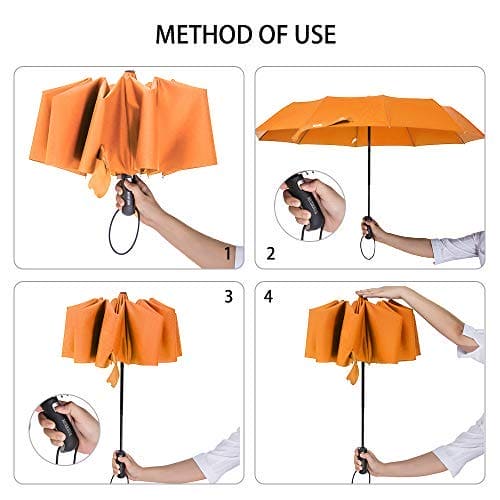 ZOMAKE Compact Umbrella, Auto Open & Close Travel Folding Umbrella, Windproof Fast Drying Umbrella with 10 Ribs, Slip-Proof Handle Design for Easy Carry(Orange/New)