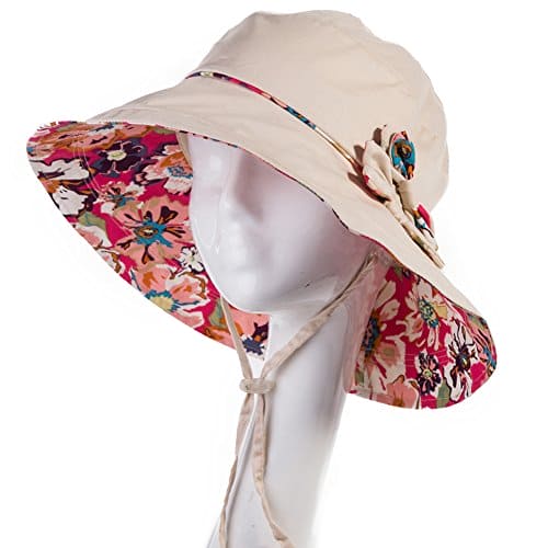 Comhats Ladies Bucket Summer Sun Hat Foldable Beach Cap Wide Brim UPF50+ Packable for Women Beige