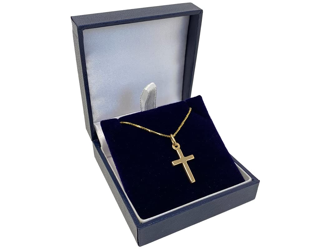 Strictly Gifts Delicate 9 Carat Gold Hallmarked Cross Crucifix Pendant on Chain for Women and Girls Daughter Christening Baptism with Gift Box