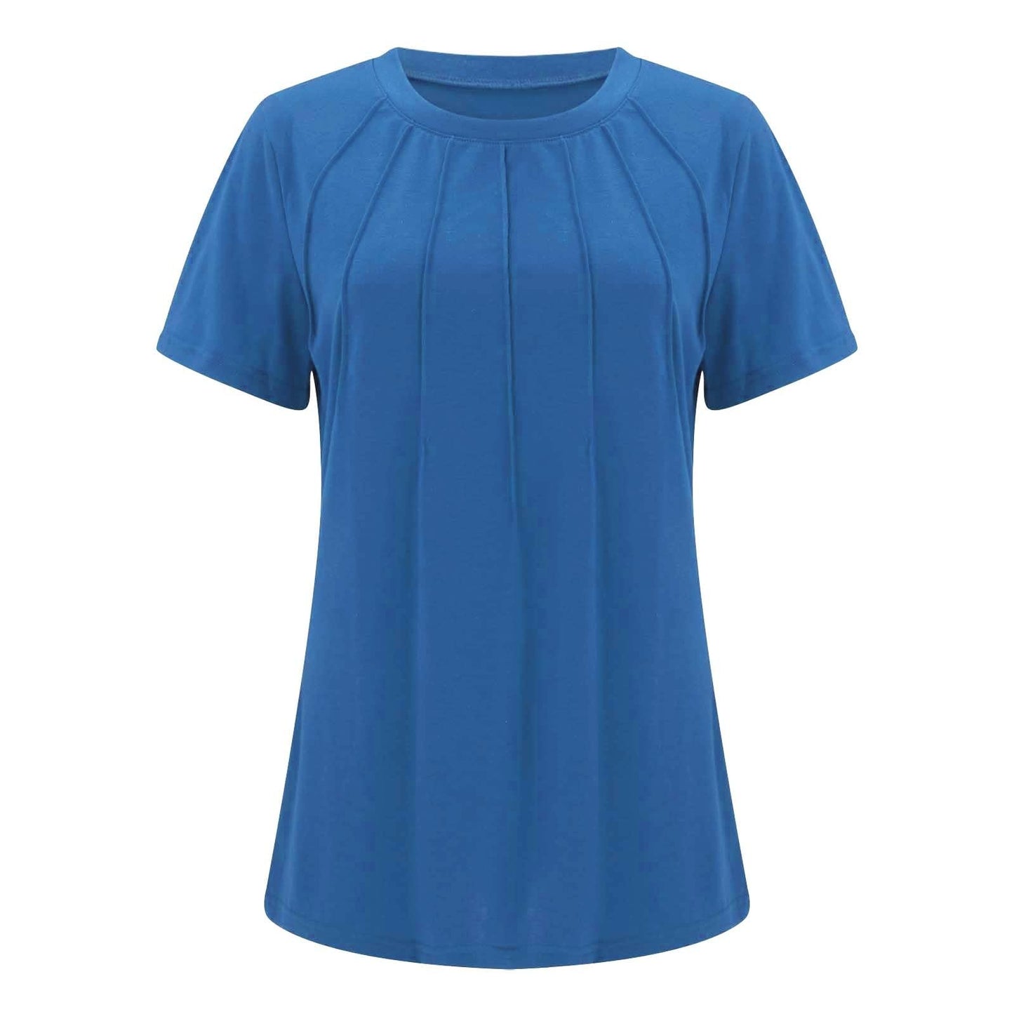 Angxiwan Clearance Deals Free UK Delivery Items Under 1 Pound Women's Blouses & Shirts Womens Casual Crew Neck Short Sleeve Pleated Tops Blouses Fashion Clothes 2024 Blue