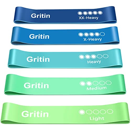 Gritin Resistance Bands, [Set of 5] Skin-Friendly Resistance Fitness Exercise Loop Bands with 5 Different Resistance Levels - Free Carrying Case Included - Ideal for Home, Gym, Yoga, Training