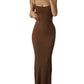 Edhomenn Womens Sexy Fish Tail Bodycon Maxi Dress Sleeveless Spaghetti Strap Long Dress Summer Solid Slim Fit Y2K Dress (A-Brown, S)