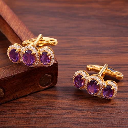 Silver Amethyst Engagement Cufflinks Gold Plated Amethyst Engagement Cufflinks For Men Amethyst Groomsmen Cufflinks 5 Ct Amethyst Cufflink Gift For Him January Birthstone Cufflinks For Men