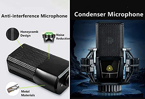 K300 Podcast Equipment Bundle, With Podcast Condenser Microphone, Voice Changer Sound Card with Multiple Sound Effects and LED Light, Prefect for Streaming/Podcasting/Gaming/Recording/YouTube/PC