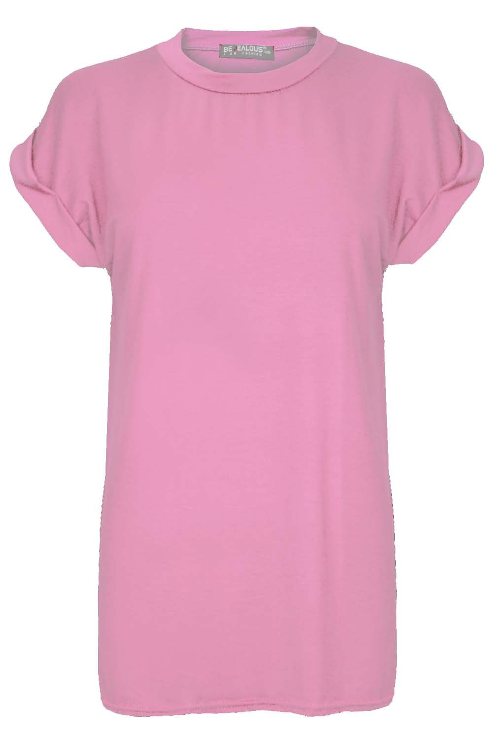 Fashion Star Womens Lips Eyes T Shirt Ladies Stretch Baggy Oversized Short Turn Up Sleeve Top (M/L (UK 12/14), Plain Baby Pink)