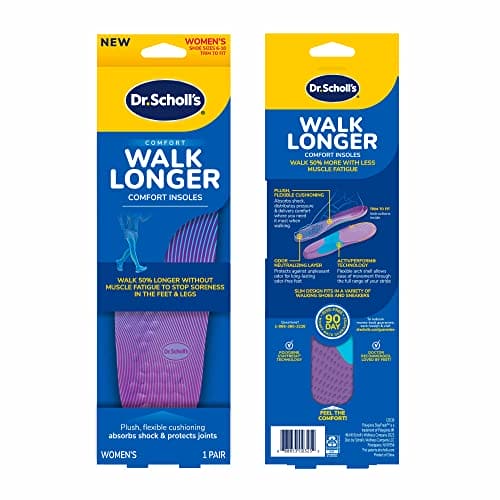 Dr. Scholl's Walk Longer Insoles, Comfortable Plush Foam Cushioning Inserts for Walking, Hiking, and Standing on Feet All-Day, Stop Soreness in Feet & Legs, Trim to Fit Women's Shoe Size 6-10, 1 Pair