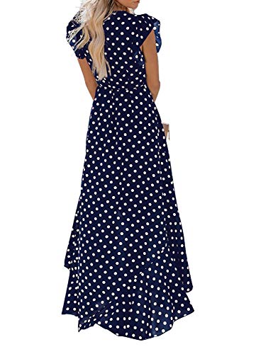 GRECERELLE Womens Summer Maxi Dress Boho Floral Cocktail Midi Polka Dot Wrap Dresses V Neck Casual Party Bohemian Flowy Long Dress for Ladies (FP Dark Green, M)