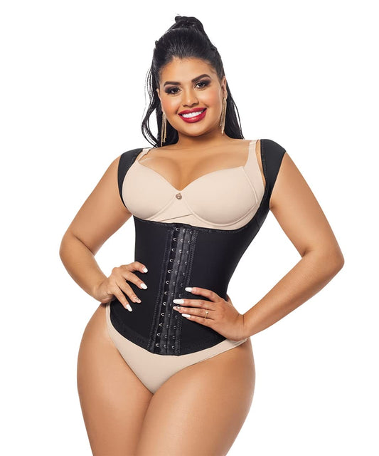 Forma tu cuerpo, Fajas Colombianas, Black Vest Shaper with Short Sleeves (Ref. O-066) (XS)