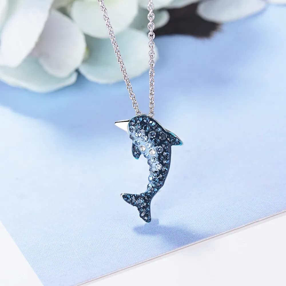 OBCPD Solitaire 2ct Blue Moissanite Dolphin Pendant Necklace 925 Sterling Silver Choker Necklace Women Gift Jewelry