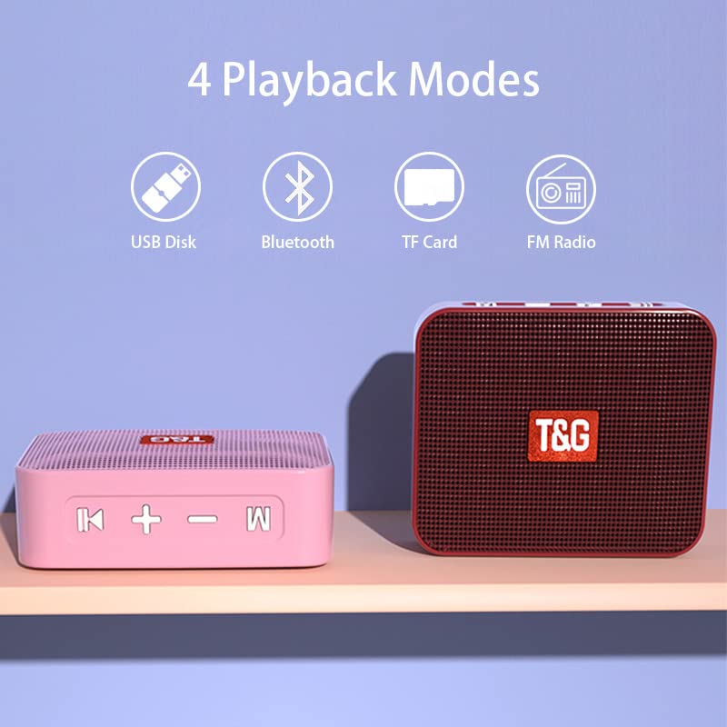 KENKUO Small Bluetooth Speaker Only 172g Light Weight, Handheld Pocket Size Mini Speaker, Built in FM Radio, Blue Tooth Speaker Wireless for iPhone, Trip, Room and More, Gift for Girls &Women, Pink