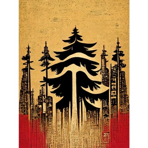 Doppelganger33 LTD Japanese Woodblock Pine Trees Red Black Vintage Unframed Art Print Poster Wall Decor 12x16 inch