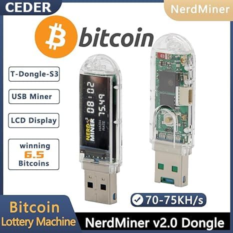 CEDER - Nerdminer V2 Mining Bitcoin BTC Miner Lightweight BTC Nerd Miner Fully Assembled (Lottery Miner) (T-Dongle)