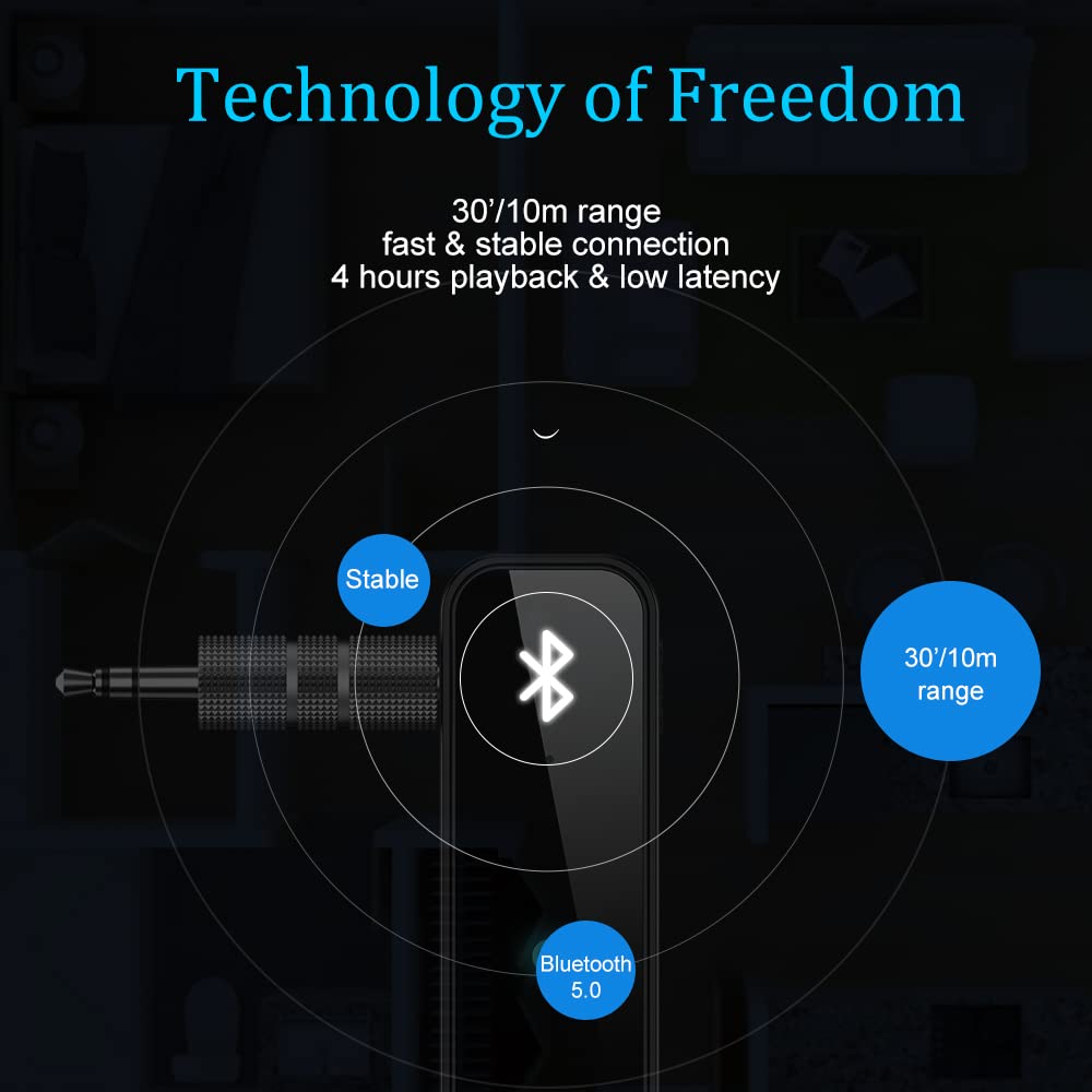 Bluetooth Transmitter Receiver Wireless Adapter: 3.5mm Aux Jack Stereo Audio Input Output - for TV Car Headphone Speakers iPhone PC