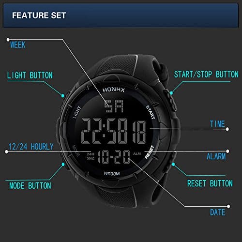 DOLDOA Mens Sport Outdoor Digital Multifunction Waterproof Watches,Sale Clearance (Black)