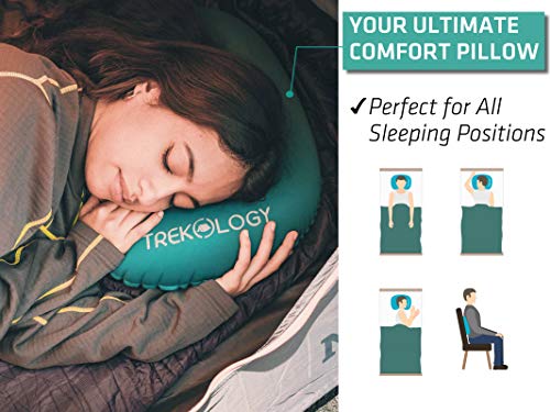 TREKOLOGY Ultralight Inflating Travel/Camping Pillows - Compressible, Compact, Inflatable, Comfortable, Ergonomic Pillow for Neck & Lumbar Support and a Good Night Sleep While Camp, Backpacking