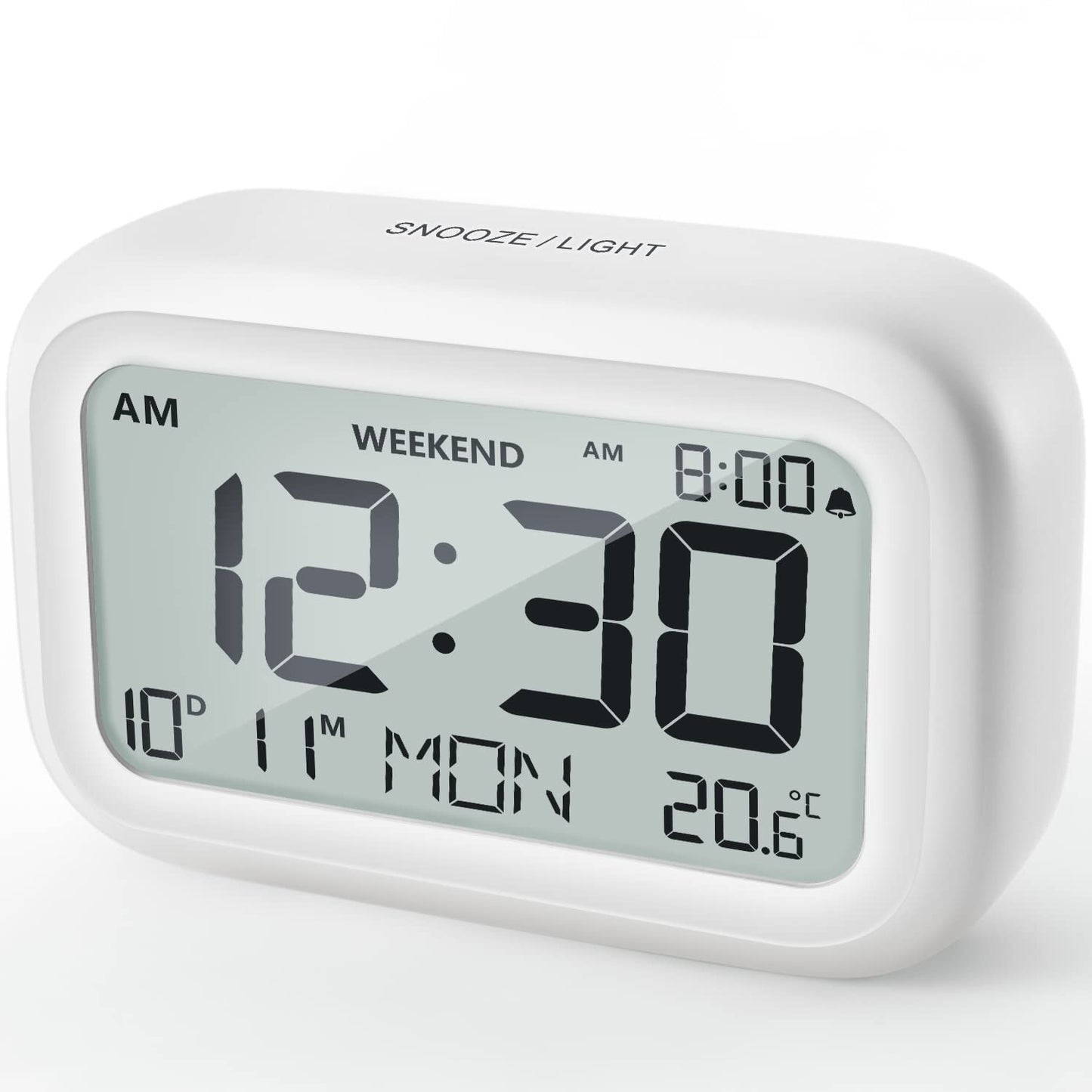 DOOMAY Digital Alarm Clock Bedside - Battery Powered Clock with LCD Display Volume Adjustable Snooze and Weekend Mode for Bedroom Office Desk Travel