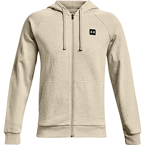 Under Armour Men's Ua Rival Fleece Full Zip Hoodie Hooded Sweatshirt, Khaki Base Light Heather (289)/Onyx White, M