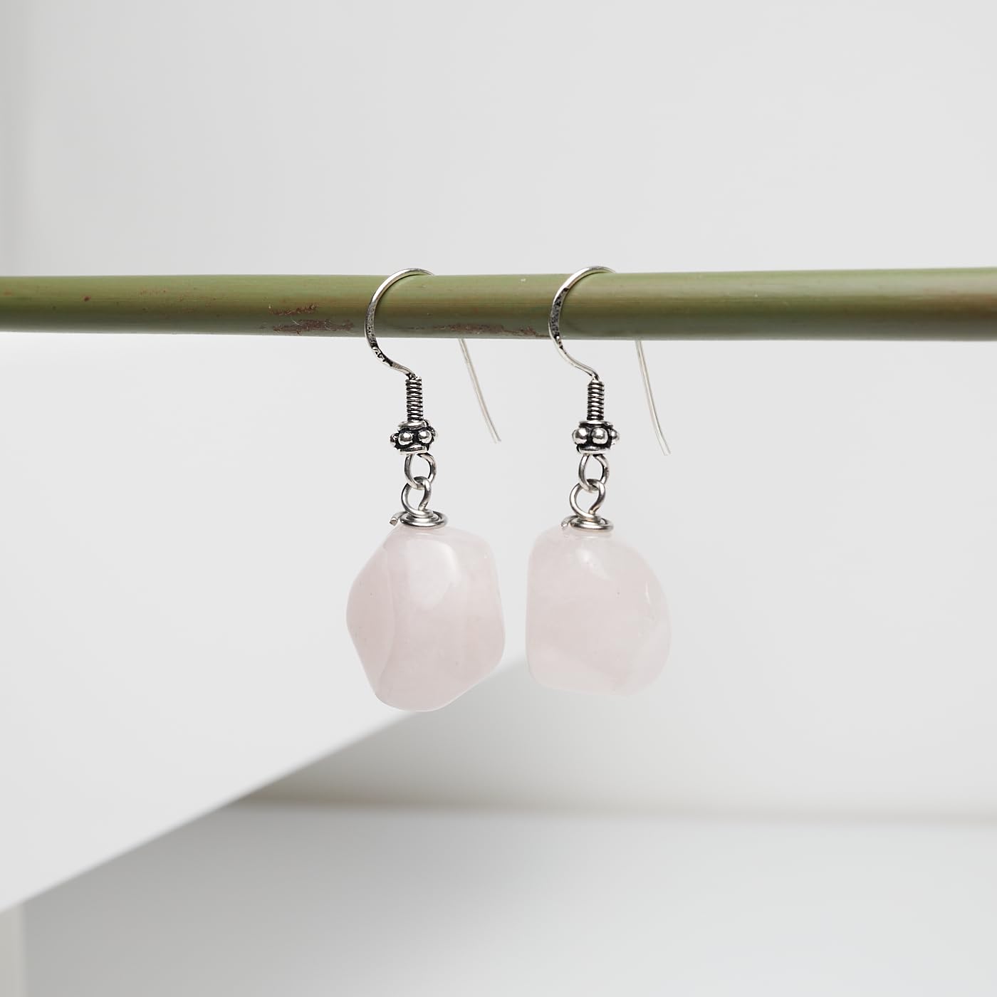 TreasureBay Stunning Handmade Natural Gemstone Earrings for Women (Rose Quartz)