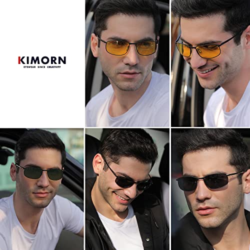 kimorn Polarized Sunglasses For Men Retor Rectangle Frame Classic Sun Glasses K0535 (Black)