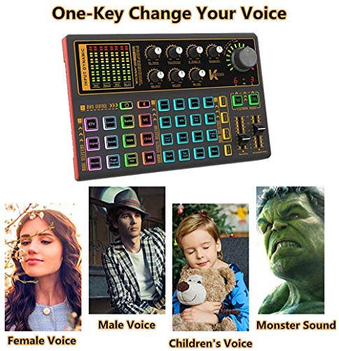 Professional Audio Mixer, K300 Live Sound Card and Audio Interface Sound Board with Multiple DJ Mixer Effects,Voice Changer and LED Light, Prefect for Streaming/Podcasting/Gaming/Recording/YouTube/PC