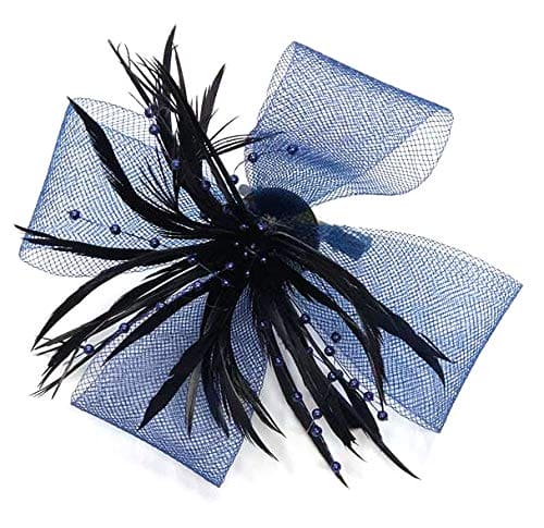 Ladies Beaded Feather Beak Clip Fascinator Hair Piece Weddings, Christening, Races, Ascot (Navy Blue)