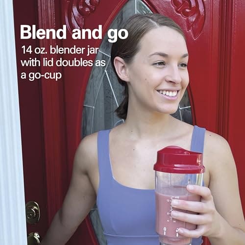 Hamilton Beach Portable Blender for Shakes and Smoothies with 14 Oz BPA Free Travel Cup and Lid, Durable Stainless Steel Blades for Powerful Blending Performance, Red (51101RV)