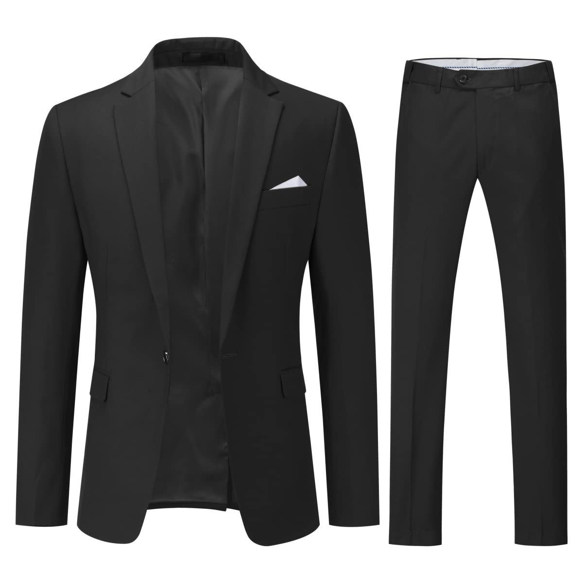 YOUTHUP Men's 2 Piece Slim Fit Suits 1 Button Business Wedding Suit Formal Blazer and Trousers, Black, XL