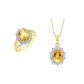 RYLOS Women's Yellow Gold Plated Silver Princess Diana Ring & Pendant Set. Gemstone & Diamonds, 9X7MMCitrine November Birthstone. 2 PC Perfectly Matched Jewelry.