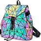 Parnerme Fashion Backpack Womens PU Leather Backpack Geometric Holographic Reflective Backpack