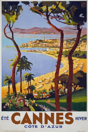 TX02 Vintage 1930's Cannes Cote D'Azur French Travel Poster Re-Print - A4 (297 x 210mm) 11.7" x 8.3"