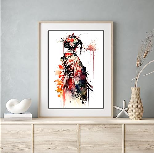 Beauitiful vivid fine art print of a Japanese Geisha Girl painting (picture 2) Print size 29.7cm x 21cm