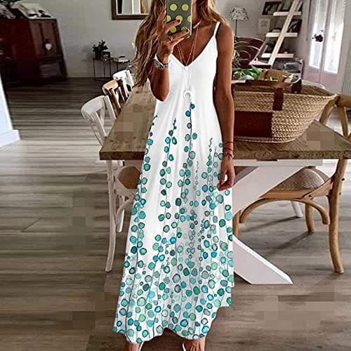 LAKOYA Amazon Warehouse Clearance UK Dresses for Women UK Sleeveless Loose Fit Fashion Sundresses Temperament Tunic Dress Holiday Summer Dress Reto Chiffon Maxi Dresses Print Dress Today's D Green