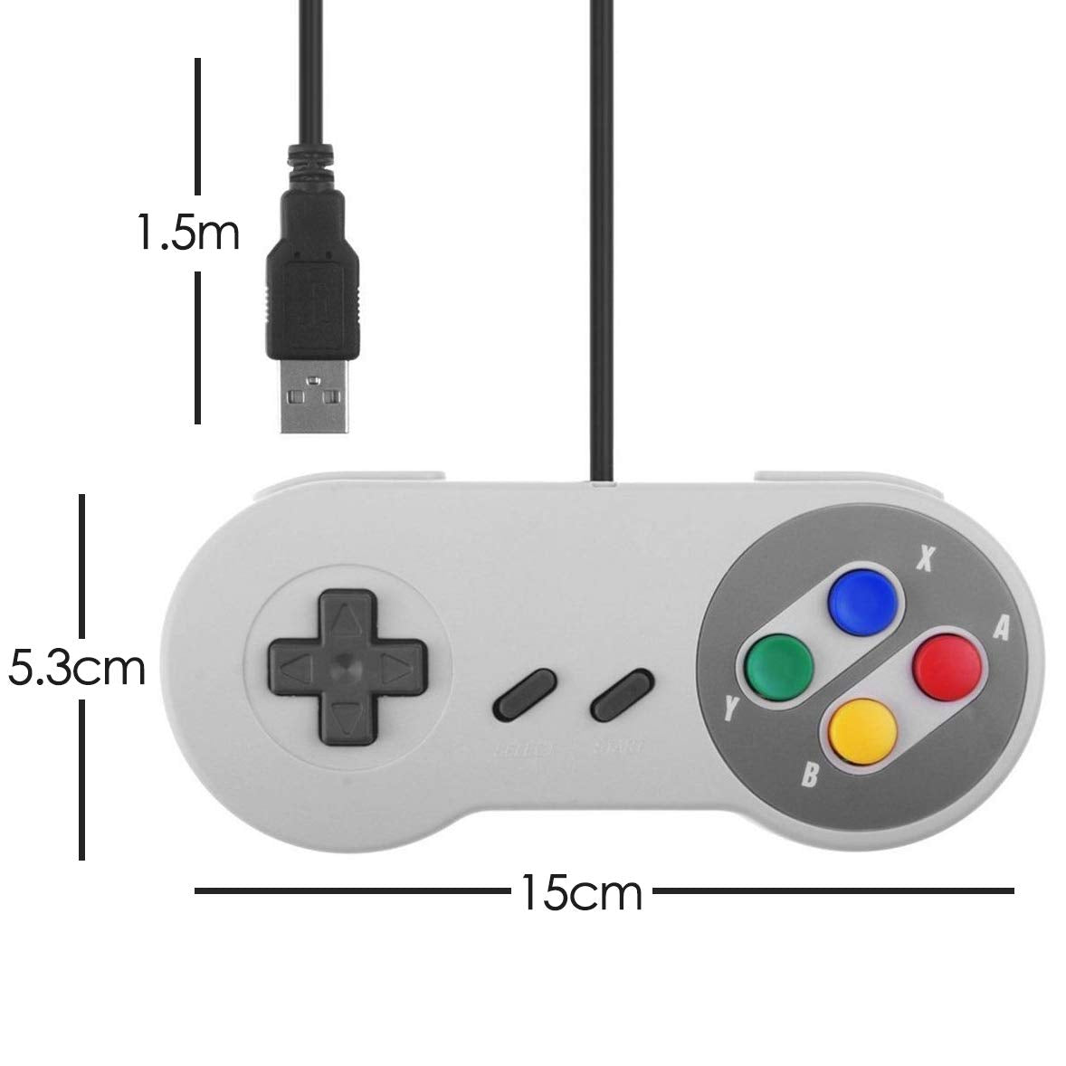 TRIXES Pack of 2 Wired USB Controllers - Compatible with SNES Emulators - Retro Gaming Joypads Gamepad - Suitable for Gaming PC, Computer, Laptop, Raspberry Pi